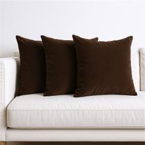 3 Almofadas Cheia Veludo Suede Sofa Decorativa 45x45 Marrom
