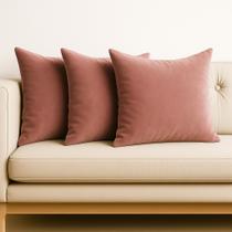 3 Almofadas Cheia Veludo Suede Sofa Decorativa 45x45 Rosa