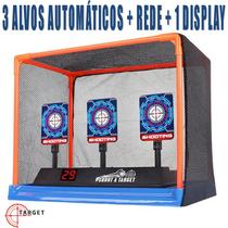 3 Alvos Eletrônicos e Automáticos com 1 Display + Rede de Proteção p/ Dardos Nerf, Airsoft, Bolinhas e Flechas - Shooting Target