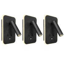 3 Arandela Cabeceira Para Leitura Foco Móvel Led Usb Bet78