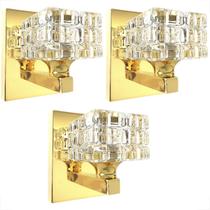 3 Arandela Dourada Cristal K9 Quadrado Lavabo Bet39