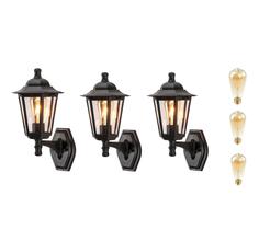 3 Arandela Vintage Preta Externa Lente Transp. Varanda Lup42 + led 3 Arandela Vintage Preta Externa Lente Transp. Varanda Lup42 + led
