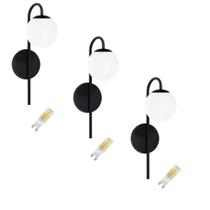 3 Arandelas Parede Quarto Moderna Luxo Slim Preto + Lâmpadas