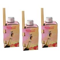 3 Aromatizador Ambiente de Morango com Champanhe Odorizador Vareta 280ml Perfume Casa Lar - Envio Já