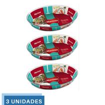 3 Assadeira Marinex Oval Vidro 1,6L Assado Doce Torta Nadir