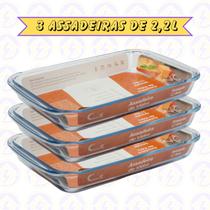 3 Assadeira Retangular 2,2L Forno Microondas Doces Sobremesa