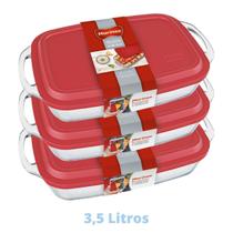 3 Assadeiras Com Tampa Seletta 3,5L Retangular Vidro Marinex 3 Assadeiras Com Tampa Seletta 3,5L Retangular Vidro Marinex