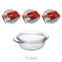 3 Assadeiras de Vidro Terrina 1L Base 0,7L Tampa 0,3L Nadir