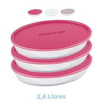 3 Assadeiras Oval Vidro 2,4L Costela Doces Marinex Com Tampa