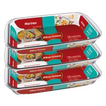 3 Assadeiras Travessas Vidro 2,9L Retangular Nadir Marinex