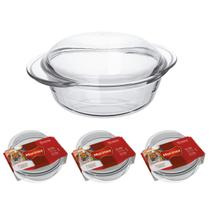 3 Assadeiras Vidro Terrina 2,3L Base 1,5L Tampa 0,8L Nadir
