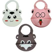 3 Babador Silicone Bebê Impermeável Migalha Infantil Avental 3 Babador Silicone Bebê Impermeável Migalha Infantil Avental