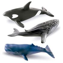 3 Baleias Orca Jubarte E Cachalote Brinquedo Em Vinil 26cm - Cometa
