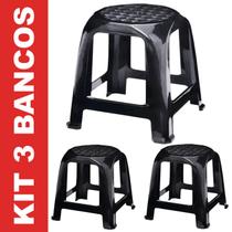 3 Banco Banqueta Plástica Reforçada 120kg Preto - giotto