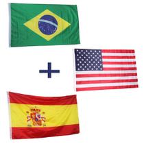 3 Bandeiras Espanha Brasil Estados Unidos 150x90cm