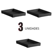 3 Bandejas Acrílico Preta Retangular Alta Organização Bar Bebidas Perfumes Bancada Banheiro Escritório (34,5x25x4,7cm) - Paramount