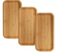 3 Bandejas Bambu Lavabo Decorativa Café Retangular 28cm