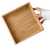 3 Bandejas de Bambu Quadrada Decoração 20cm pra Café Chá