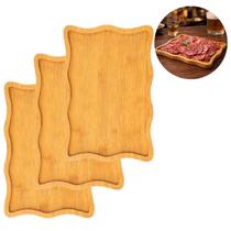 3 Bandejas de Madeira 34cm Retangular Grande Natural Decorativa