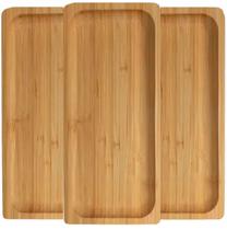 3 Bandejas Petisqueira de Bambu Retangular 28cm Decoração 3 Bandejas Petisqueira de Bambu Retangular 28cm Decoração