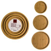 3 Bandejas Prato Redondo Madeira para Decoração Lavabo 3 Bandejas Prato Redondo Madeira para Decoração Lavabo