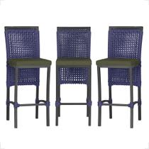 3 Banqueta em Alumínio Roma Preta Corda Náutica Tecido 13