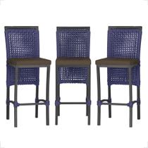 3 Banqueta em Alumínio Roma Preta Corda Náutica Tecido 9 3 Banqueta em Alumínio Roma Preta Corda Náutica Tecido 9