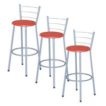 3 Banquetas Alta Epoxi Cinza Cristal