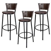 3 Banquetas Alta Para Balcão junco Hawai Marrom 3 Banquetas Alta Para Balcão junco Hawai Marrom