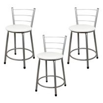 3 Banquetas Baixa para Cozinha Epoxi Cinza