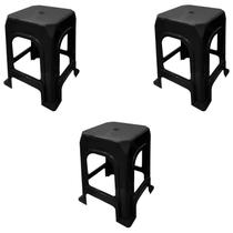 3 Banquetas Banco Plástica Reforçada Suporta 182kg Preta