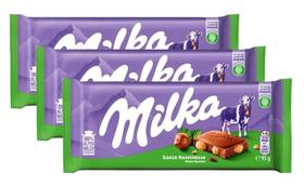3 Barra Chocolate Milka Whole Hazelnuts Avelãs Inteiras 95g