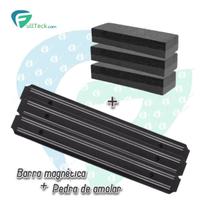 3 Barra Magnética Imã Suporte Cozinha + 3 Pedra de Amolar