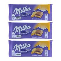 3 barras chocolate importado milka com creme e biscoito