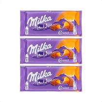 3 barras de chocolate ao leite milka com recheio caramelo