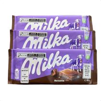 3 barras de chocolate ao leite milka sabor creme de avelã