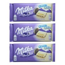 3 barras de chocolate branco milka com recheio de oreo 100g