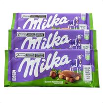3 barras de chocolate milka ao leite com avelâs inteiras