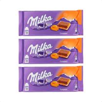 3 barras de chocolate milka com recheio de creme e caramelo