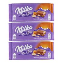 3 barras de chocolate milka importado amendoim e caramelo