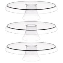 3 Bases Porta Bolos Tortas Doces 30cm com Pé Transparente Glassy Crippa