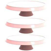 3 Bases Porta Bolos Tortas Doces 34cm com Pé Bubble Crippa Suporte Rosa Himalaia