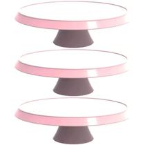 3 Bases Rosa Porta Bolos Tortas Doces 25cm com Pé Bubble Suporte Crippa