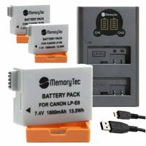 3 Baterias LPE8 MemoryTec e Carregador Duplo USB compatível com Canon SL1, T2i, T3i, T4i, T5i, X4, X, X6, X7i