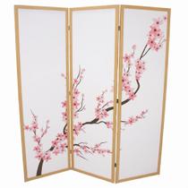 3 Biombo Oriental Japonês Sakura Sanfonado Com Dobradiças Folha Painel Mdf Divisor Divisória Separador De Ambiente