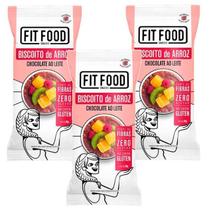 3 Biscoito Arroz Chocolate Ao leite Zero Açúcar Fit Food 60g