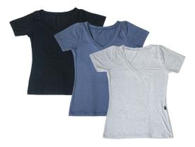 3 Blusinhas super confortável em Viscolycra Feminina Lisa Casual Gola V