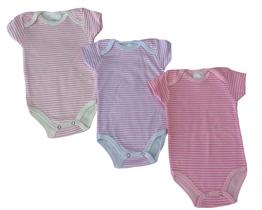 3 Bodys de Bebê Antialérgico - Manga Curta Estampada/Listrado Para Menina 3 Bodys de Bebê Antialérgico - Manga Curta Estampada/Listrado Para Menina