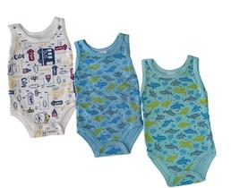 3 Bodys de Bebê Antialérgico Regata Para Menino Estampado 3 Bodys de Bebê Antialérgico Regata Para Menino Estampado
