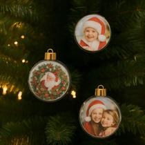 3 Bolas De Natal Transparente 8cm Para Fotos Com Iluminação